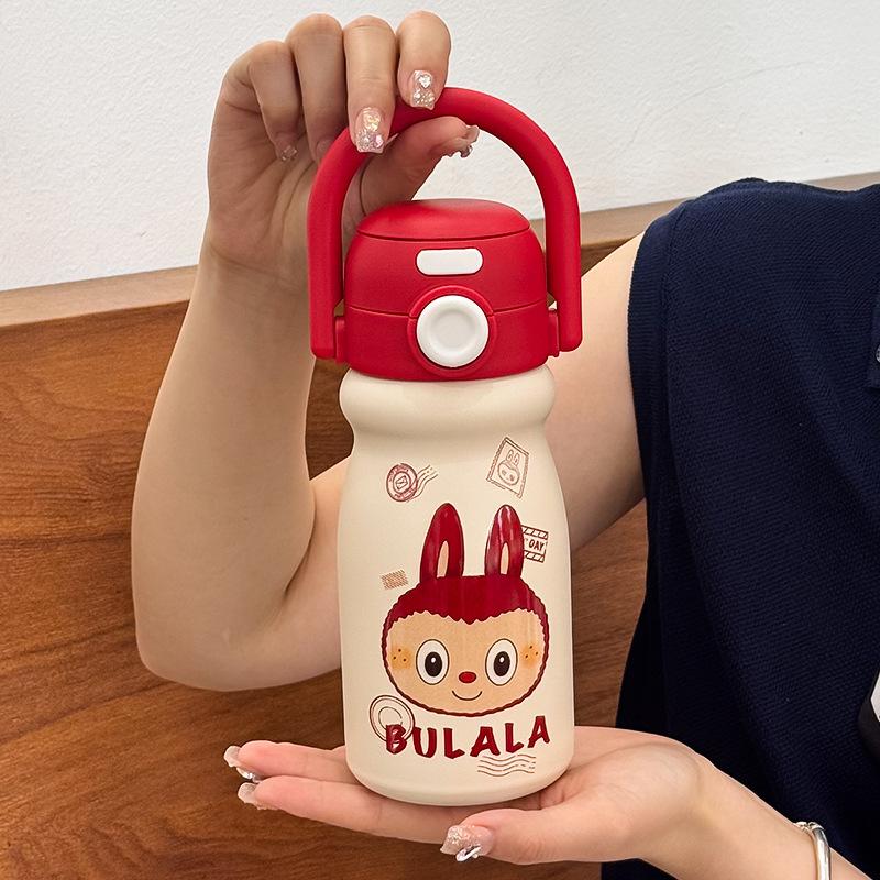 Carrying Pot Girl High Value Cute Double Drink Thermos Cup Large Capacity Portable Portable Student Straw Cartoon Water Cup