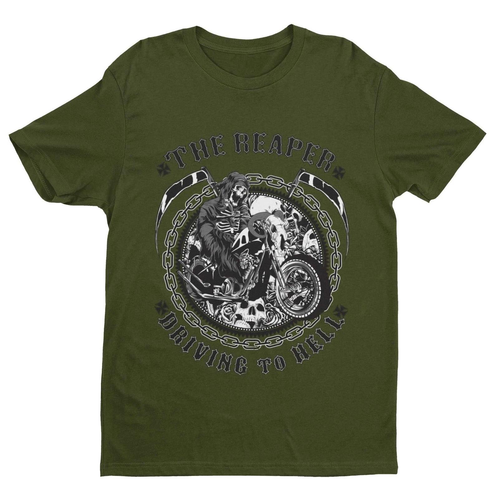 Biker T Shirt The Reaper Driving To Hell Grim Death Classic Skull Motorbike Gift S
