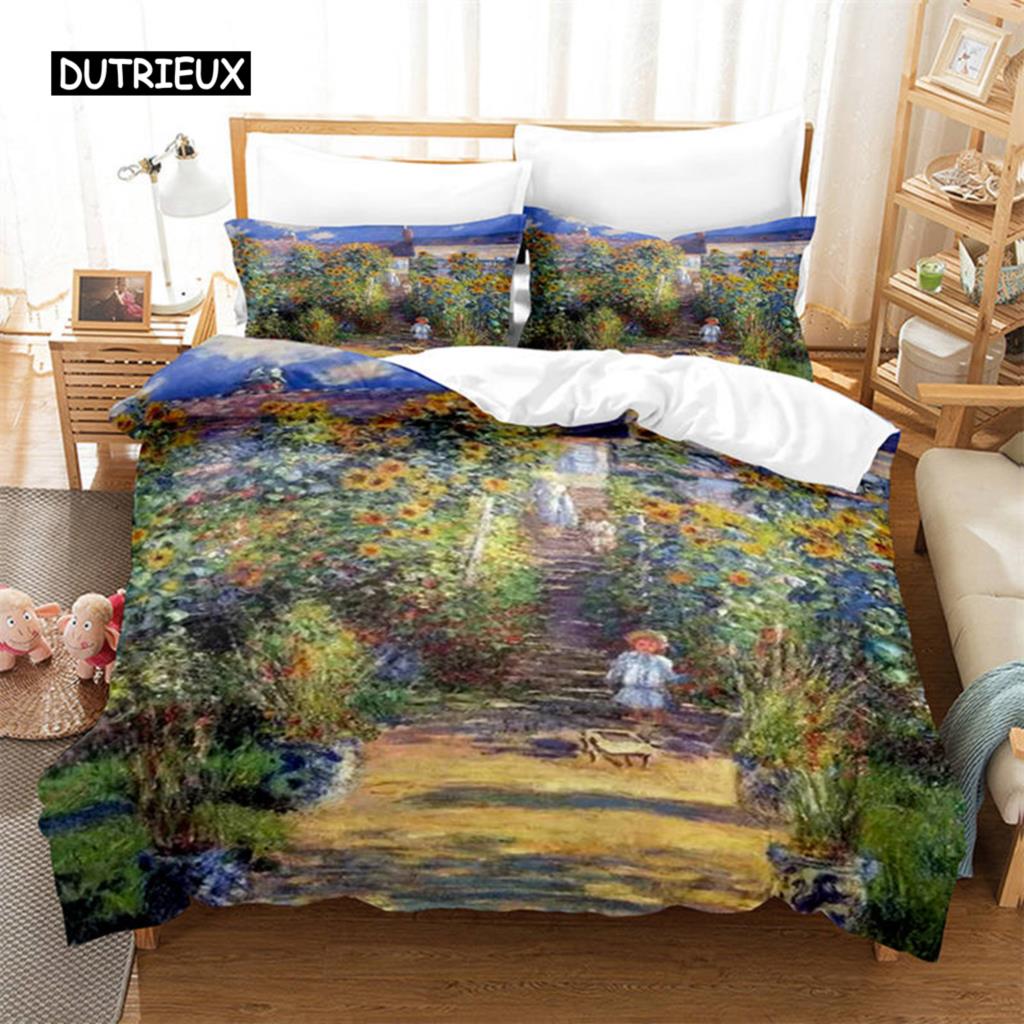 3D Artistic Bedding Set King Monet Van Gogh Style Sky Oil Painting Pattern Printed Duvet Cover With Pillowcases Hot Sale 2/3PCS
