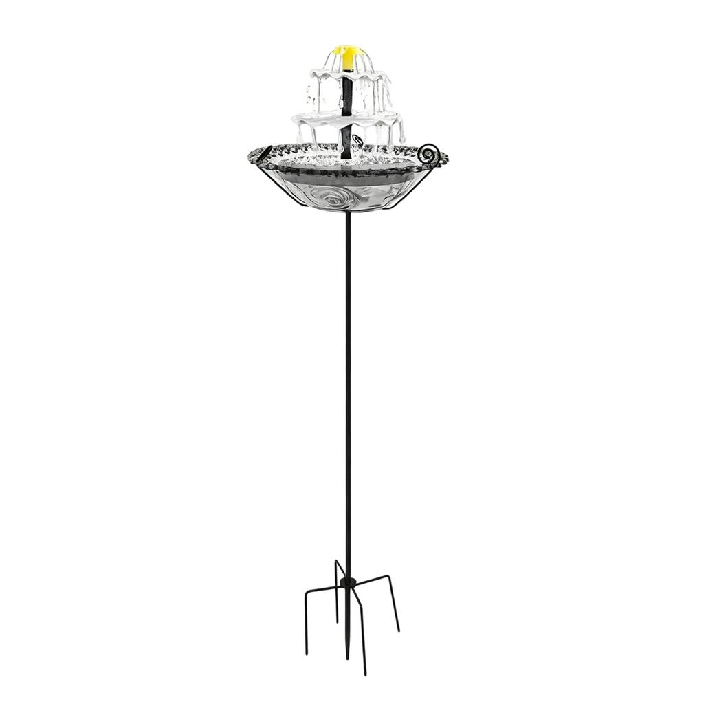 Outdoor Solar Powered Fountain Bird Feeder Glass Bird Bath with Metal Stand Upgraded Water Spray System for Garden Landscape Water Feature
