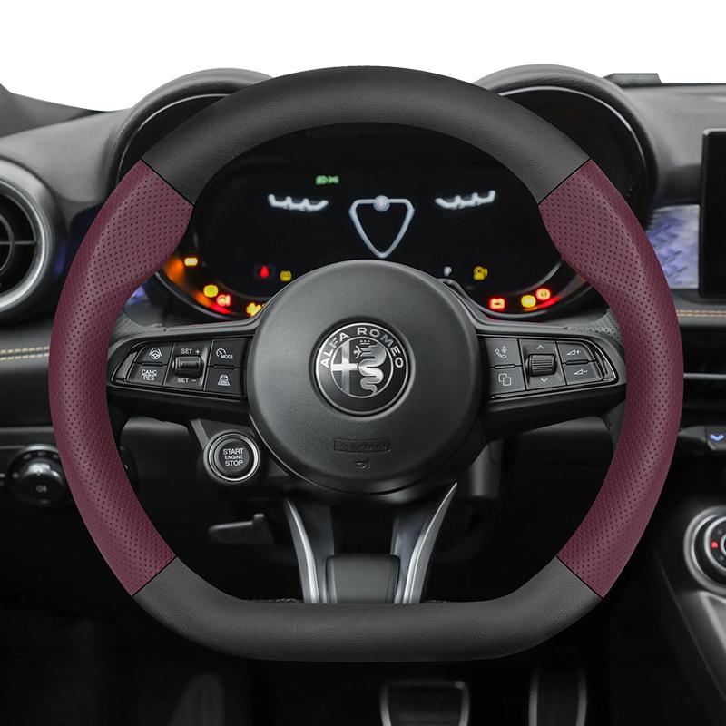 For Alfa Romeo Perforated Leather & Carbon Fiber Texture Steering Wheel Cover 159 147 Gt Giulietta Mito Giulia Stelvio Tonale