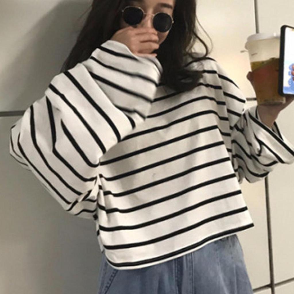 Solid  Long-sleeved Casual Crewneck Loose  Hoodie Pullover Sweatshirt Top