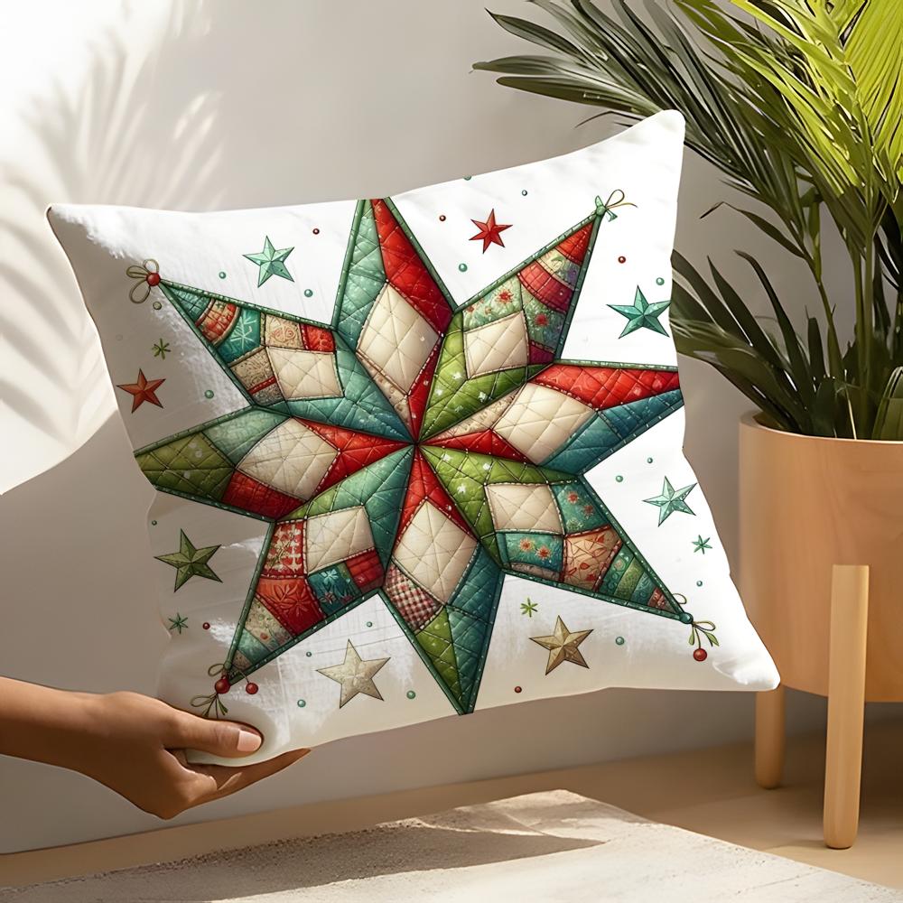Linen Cushion Covers For Decorative Sofa Home Pillows Case Car Chair Pillows Cases Colorful Snowflake Hexagonal Maple Leaf Print