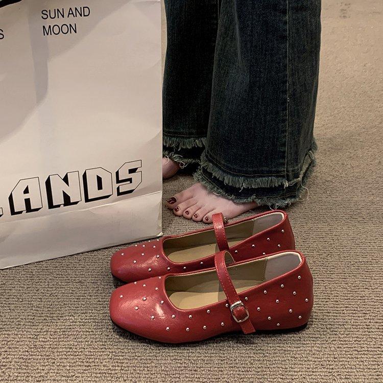 [Yushilai] Retro Gypsy Ballet Shoes Women's Summer New One-word Buckle Belt Shallow Mouth Mary Jane Shoes