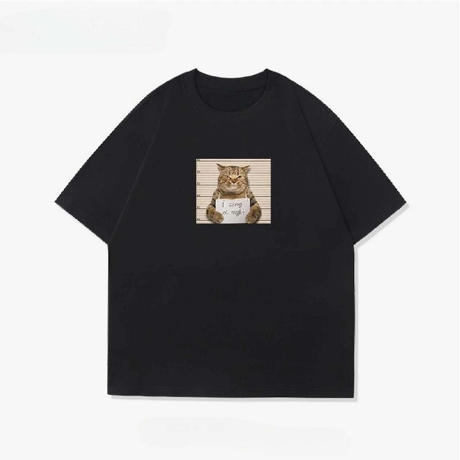 

A New 2025 Style of Stylish and Casual Short-sleeved Men s and Women s Loose Streetwear with A Cute Cat Arrest Pattern Print XXXXXL