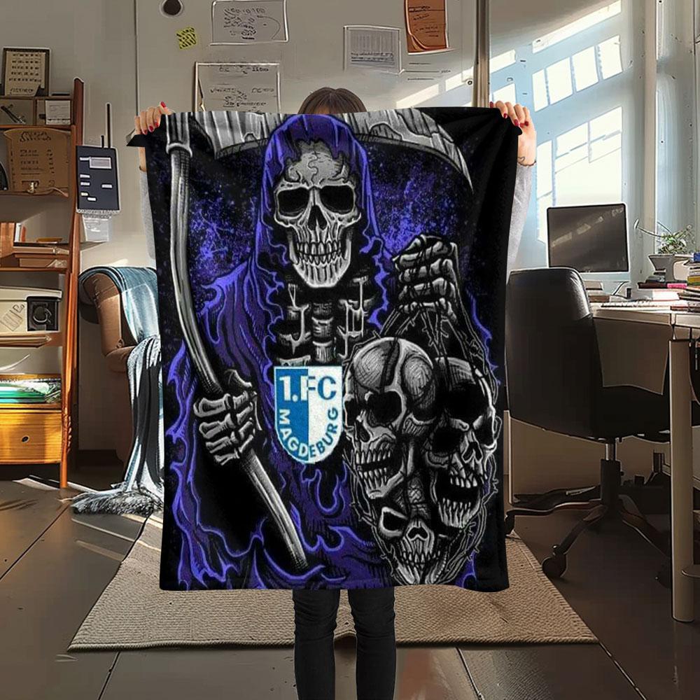 1PC 1. FC Magdeburg Flame Patterned Flannel Blanket Suitable For All Seasons for Home Decor Warmth and Comfort Gifts Holiday Present