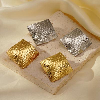 Orecchini di Tendenza Quadrilatero Semplice in Acciaio al Titanio, Orecchini a Lobo Irregolari in Acciaio Inossidabile Placcato Oro 18K, Orecchini con Texture Personalizzata