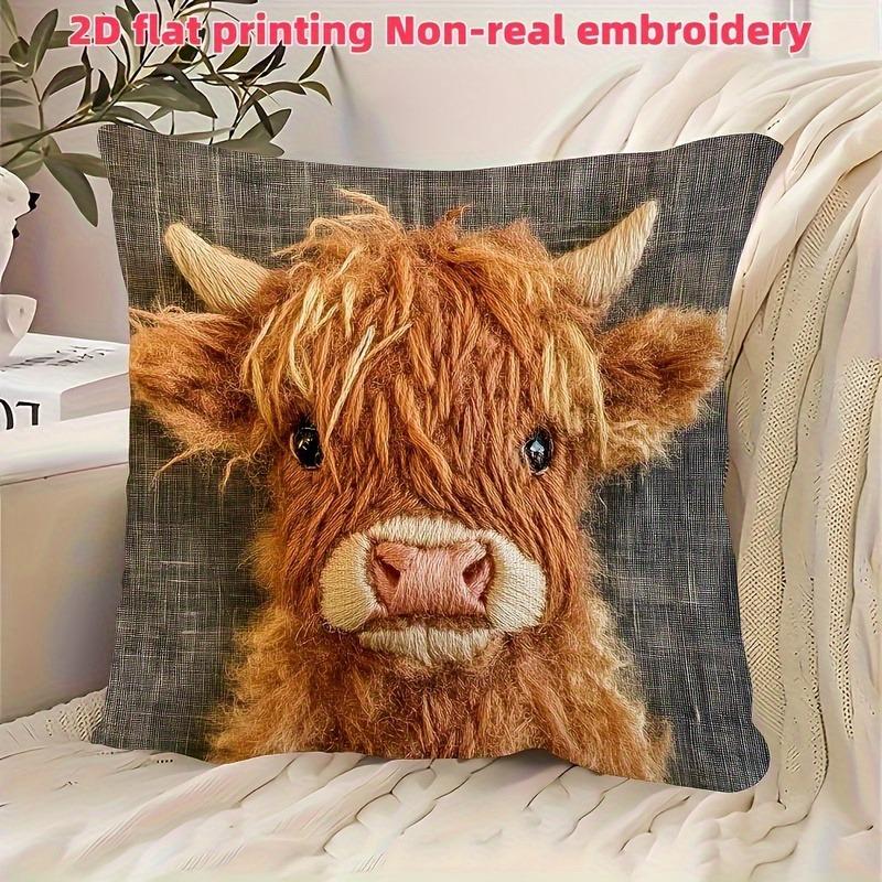 Unique 2D Flat-Printed Cow Face Pillowcase: Non-real Embroidery Design Sofa cushion cover, home decoration, 2D printing
