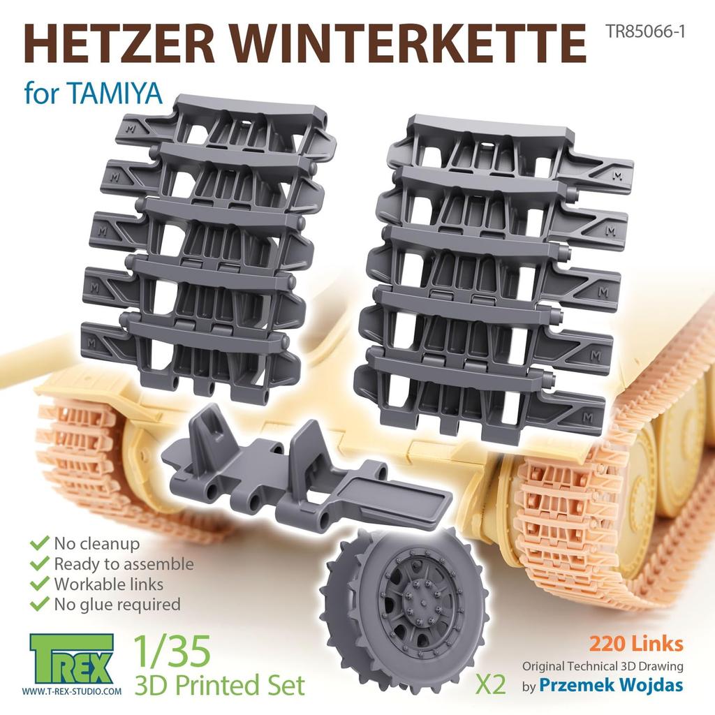 Studio Deutscher Hetzer Jagdpanzer Winterketten mit Startrad Kunststoffmodellbauteile T-Rex 1/35 (für Tamiya) TR85066-1
