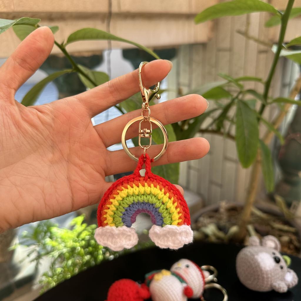 Handmade wool crocheted cartoon sunny day doll dog pig sheep chicken fox rabbit animal diy doll head key chain bag decoration