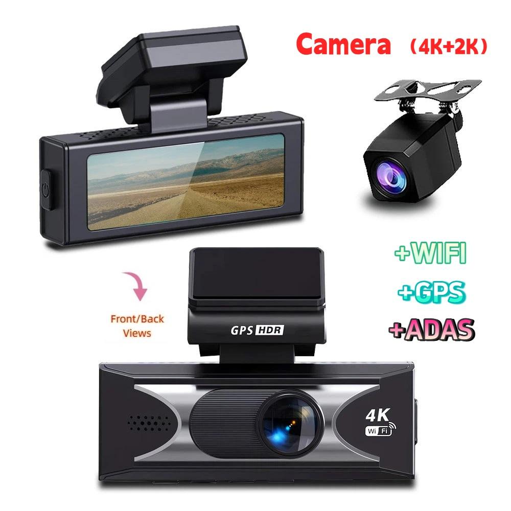 4K Dual Lens Dash Cam, Front and Rear Recording, Super Wide Angle, Night Vision, WiFi, GPS
