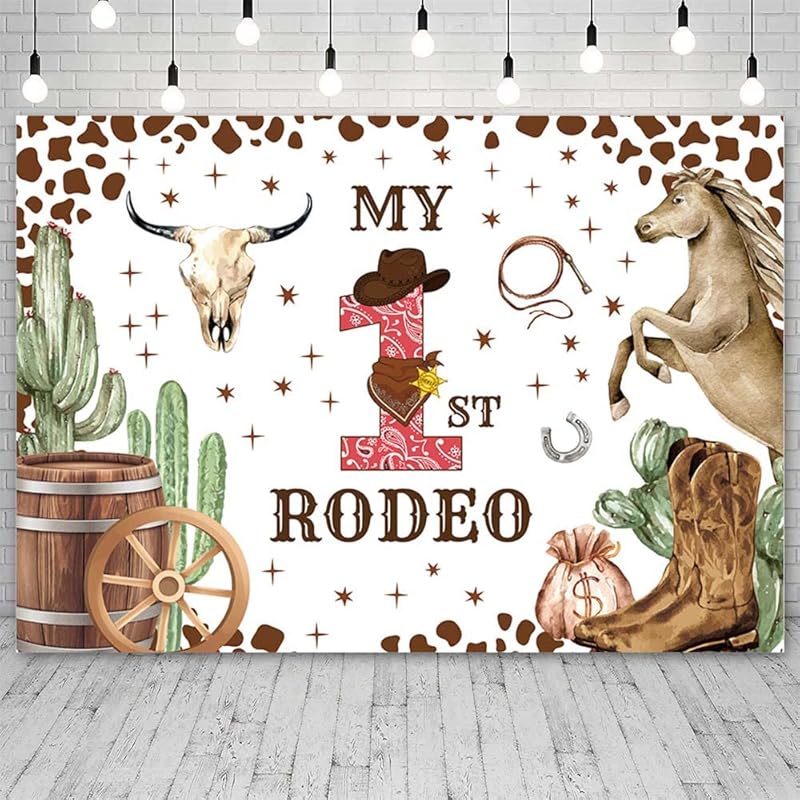 My First Rodeo Cow Print Baby Backdrop - 7x5ft, Perfect for Birthday and Cowboy Party Supplies
