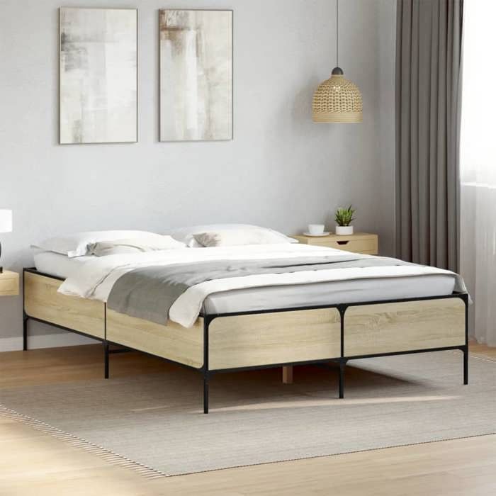 VidaXL Bed Frames Sonoma Oak 120x190 Cm Engineered Wood and Metal, Bed, Guest Bed, Double Bed, Bedroom Furniture At 3279818