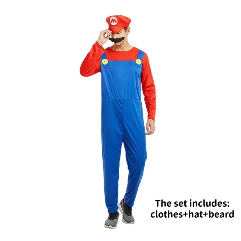 Anime Super Mario Bros Costume Jumpsuit Mario Luigi Cosplay Costume Hat Beard Suit Halloween Costumes For Adult