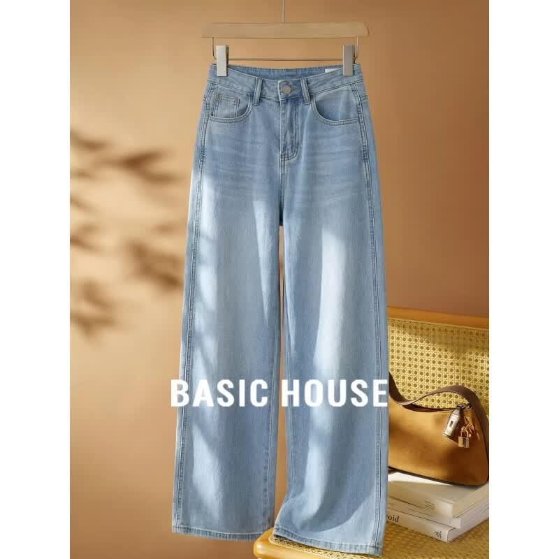 Basic House Women s Retro High-Waisted Tencel Straight Jeans 2XL