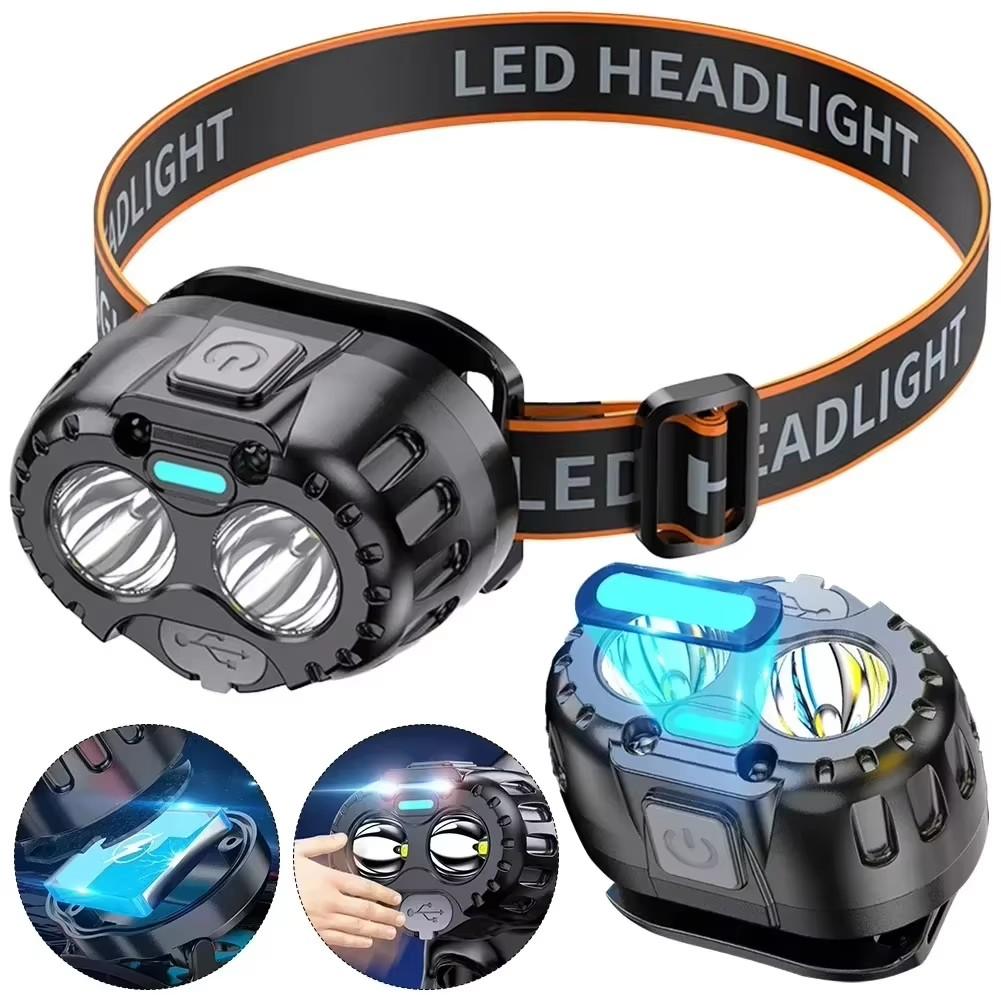 Leistungsstarke LED-Stirnlampe, IPX4, wasserdicht, Notfall-Stirnlampe, 250 lm, XPE-LED-Stirnlampe, 500 mAh, für Outdoor-Angeln, Camping, Wandern