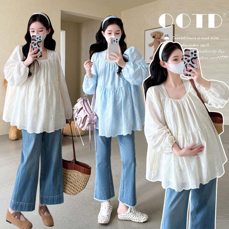 2026 Spring Korean Lace Embroidery Doll Shirt - Trendy Mom Style L