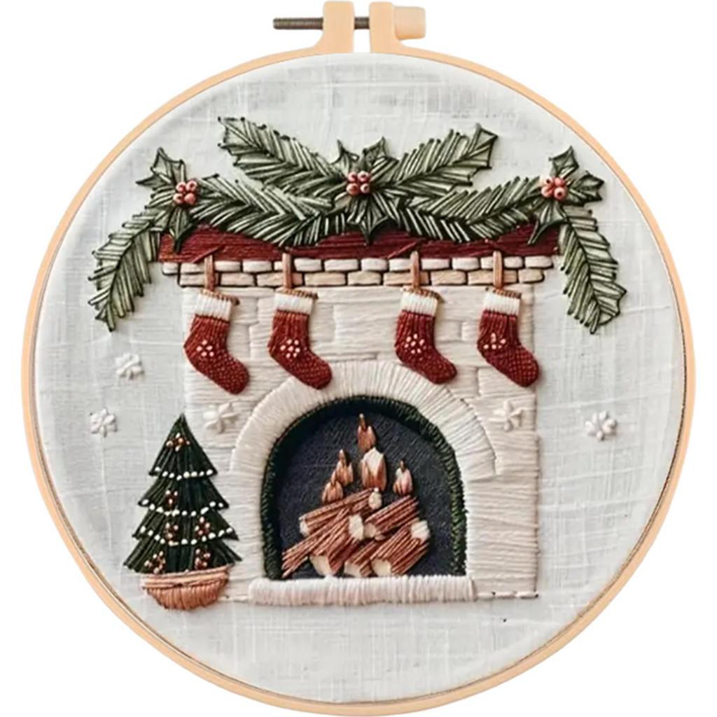 Merry Christmas Handmade Sewing Art Craft Kit with Pattern Cotton Threads Needles Hoop Embroidery Starter Kit for Beginners
