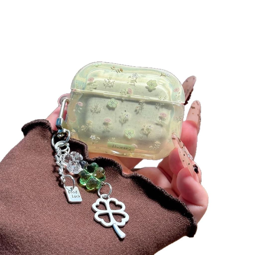 ins illustration transparent green small floral airpodspro1 generation apple earphone cover pro1 silicone soft 1st generation protective case
