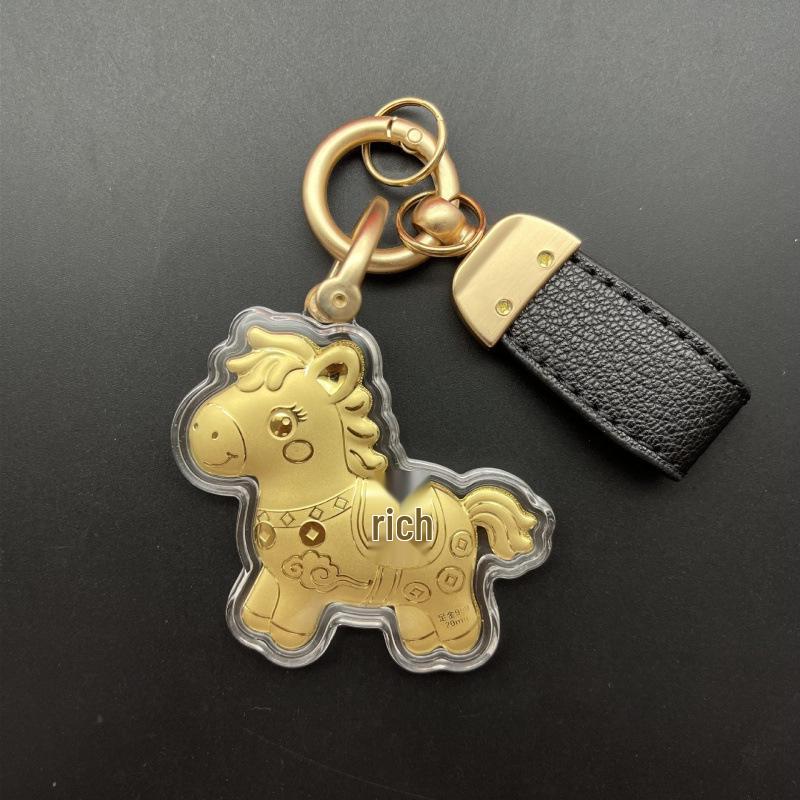 999 Pure Gold Modern Minimalist Couple Keychain & Phone Lanyard Charm