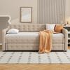 Sofa Bed Upholstered Bed 90x200 Cm, Pull-out Sofa Bed, Castors, Minimalist Design, Storage Space, Guest Bed, Dark Beige