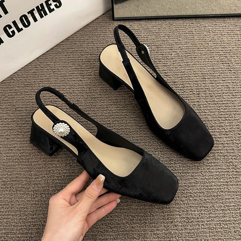 Baotou Sandals Female Summer Thick Heeled Medium Heeled Mary Jane Single Shoes Nude Color High Heels Fashionable and Comfortable