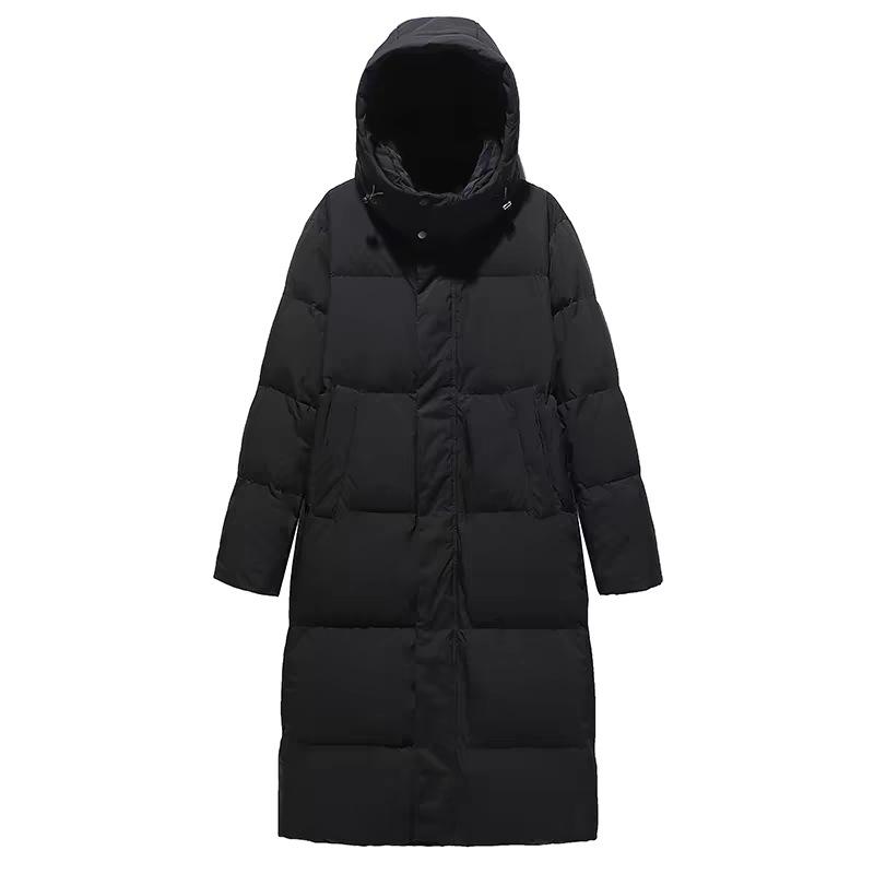 Winter 2024 neue lange Knie-Daunenjacke Damen weiße Entendaunen verdickte Kapuze lose Studentenjacke Flut