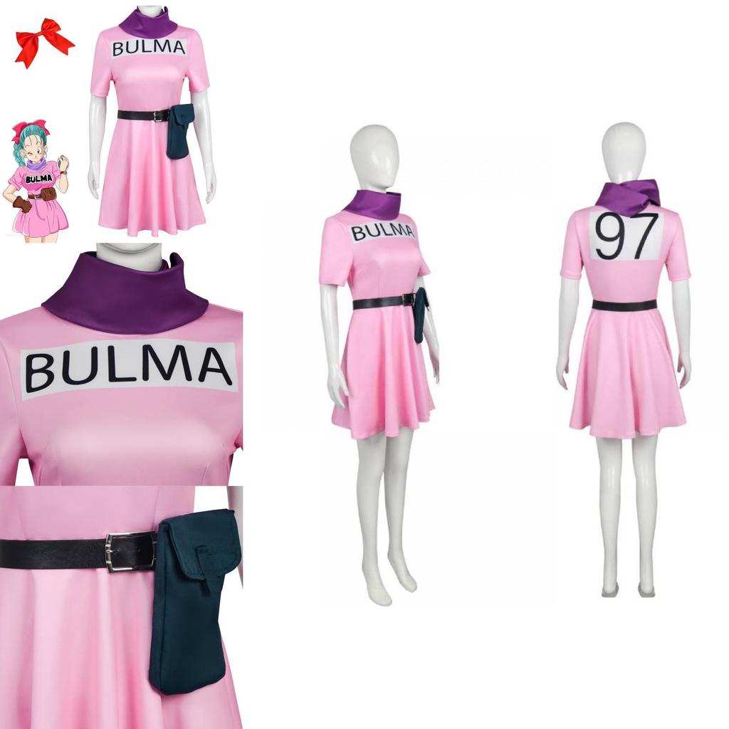 Dragon Ball Bulma Cosplay-Kostüm für Halloween und Anime-Conventions, aus Polyester, mit niedlichem Design für Damen