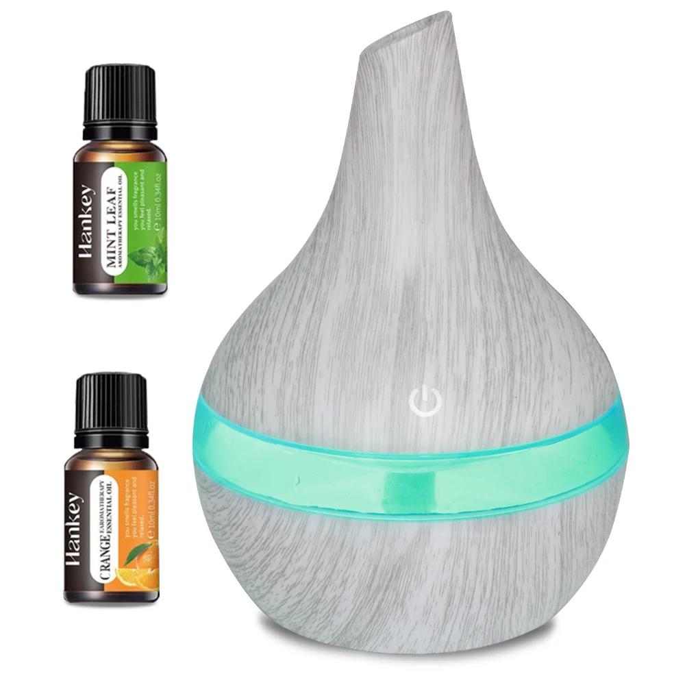 Wood Grain Aromatherapy Diffuser 300ml USB Humidifier with Essential Oils, Quiet Operation
