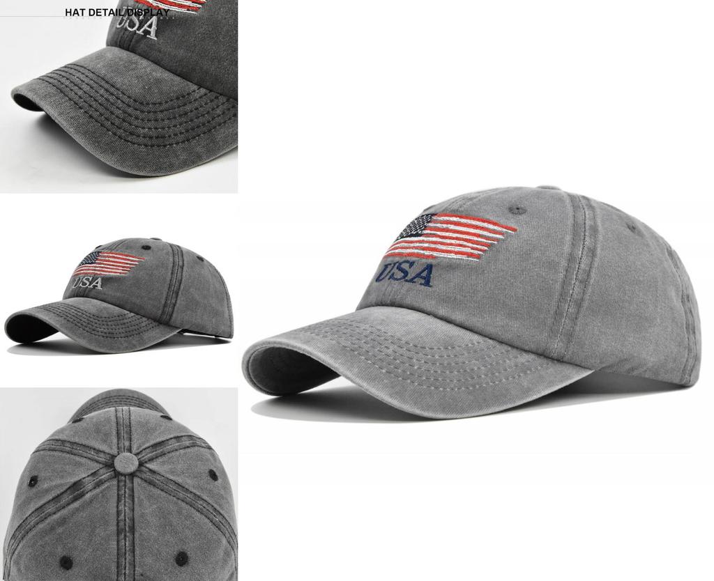 100% Cotton Retro Style American Baseball Cap With Curved Brim And Round Top