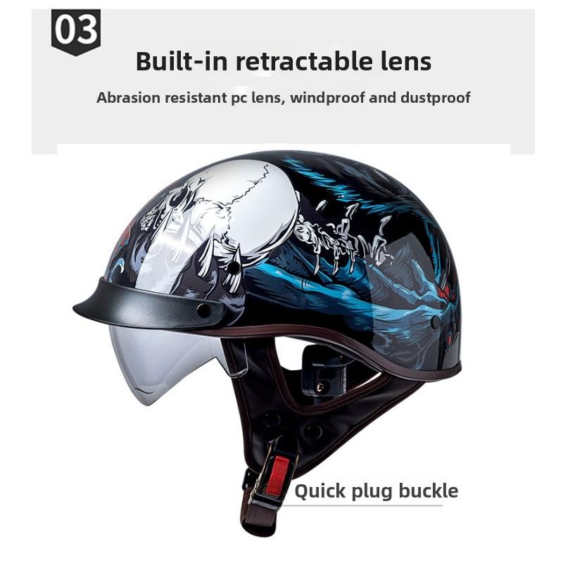 Helmet Men's Motorcycle Pedal Half Helmet Four Seasons Universal Lenses Transparent Women's Helmet Electric Vehicle Riding