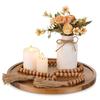 Round Wood Decorative Tray: Rustic Acacia Wooden Coffee Table Trays Decor Farmhouse Centerpiece Serving Trays for Food Drinks Ottoman Kitchen