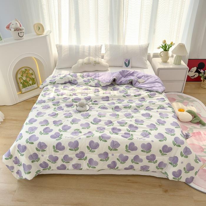 Summer Air Condition Quilt Thin Stripe Lightweight Comforter Full Queen Breathable Sofa Office Bed Travel Quilts Throw Blanket