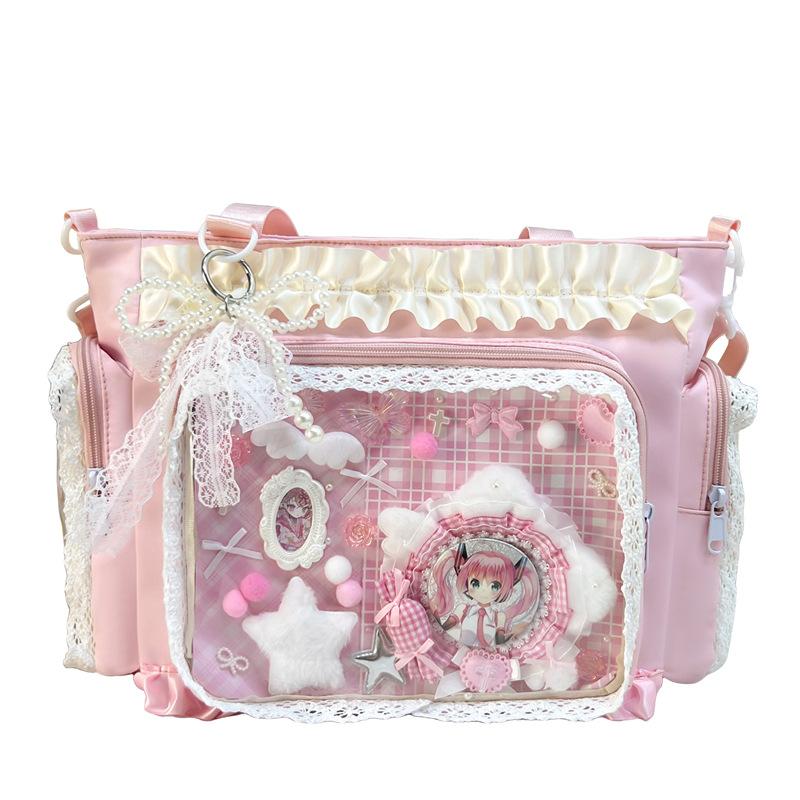 Cute bow pain bag tote bag Japanese JK sweet girl two-dimensional transparent small food allowance bar millet girl