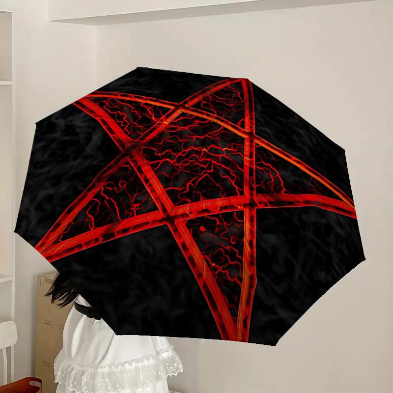 1 Stück Pentagramm Symbol Automatischer Faltregenschirm - Kompaktes 8-Rippen-Design, Langlebiger Kunststoff & Eisen, Leicht für den Täglichen Gebrauch im Freien, a0929205