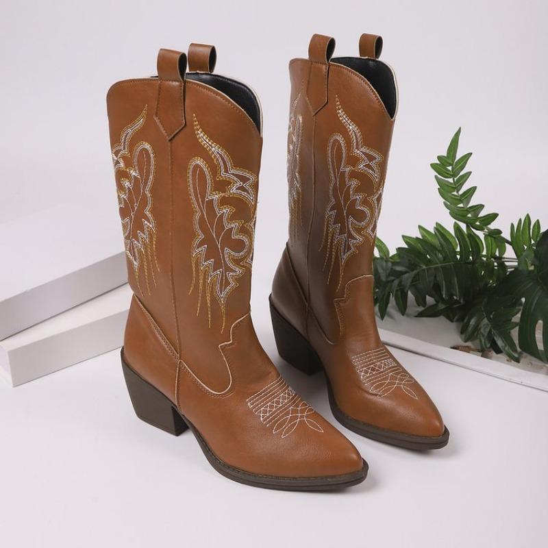 

Large Size Boots Women s Autumn and Winter Tall Western Cowboy Style Embroidery Fashion Tall Boots Women s 43
