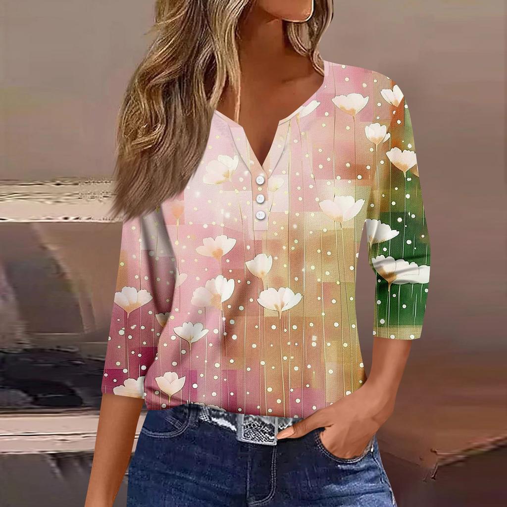 Damen 3/4-Ärmel Shirts Grafik-T-Shirts Shirts Lässige Basic-Tops Pullover