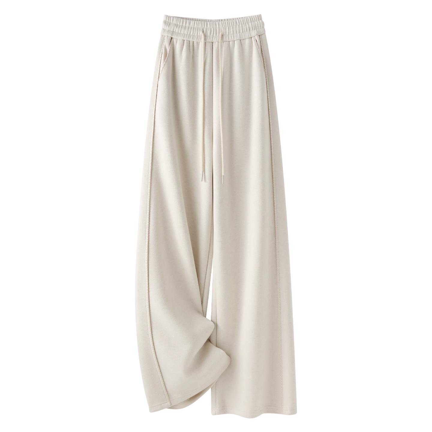 

Off-White High-Waisted Woolen Wide-Leg Pants for Women - Winter 2025 Glutinous Rice Loose Straight-Leg Style XL грязно-белый