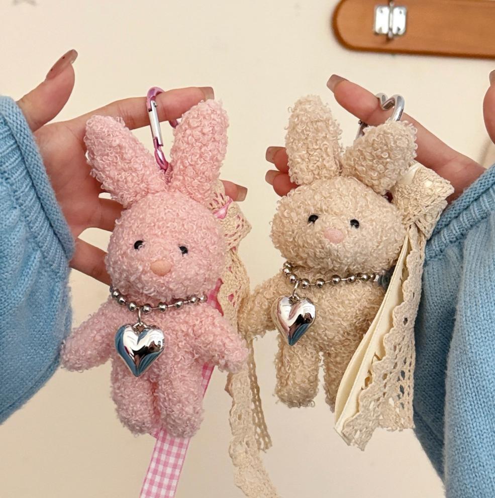 2s/lot 14cm Cute Bunny Plush toys key chain Colorful Rope Rabbit dolls Keychain Bag charm gifts for girls