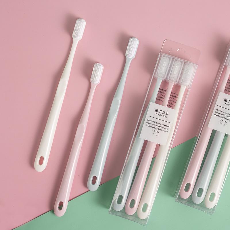 Muji-Style Macaron 3-Piece Soft Bristle Toothbrush Set for Adults