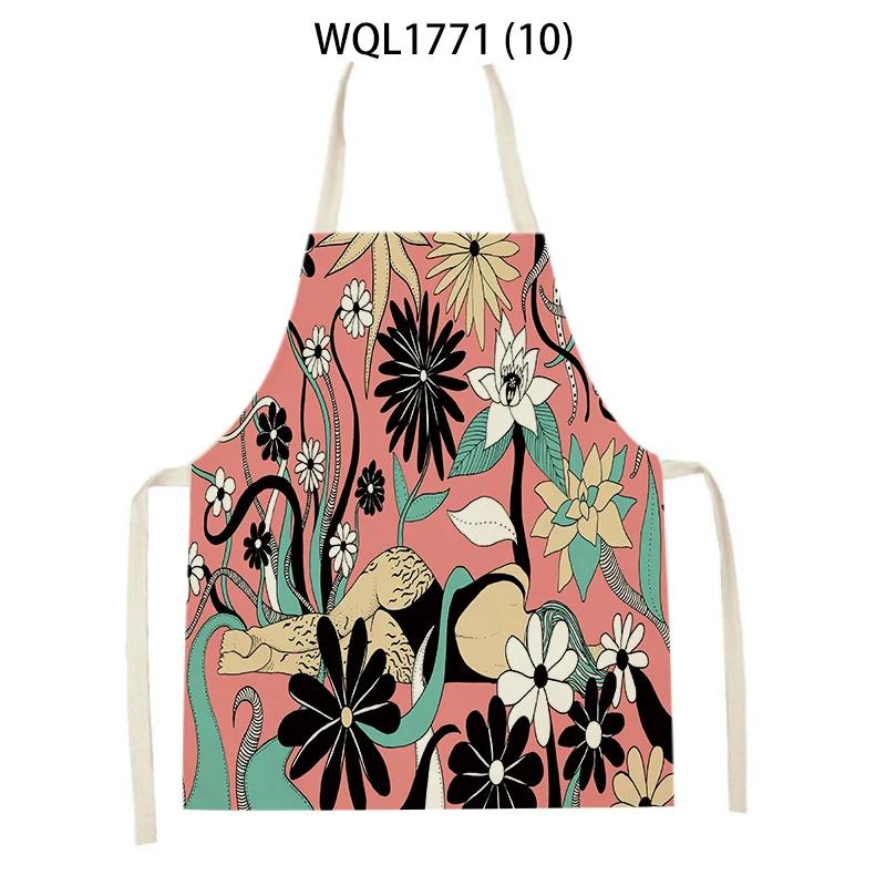Cartoon Modern Girl Plants Printed Kitchen Apron Men Women Abstract Characters Cooking Aprons Waist Bib Cleaning Pinafores