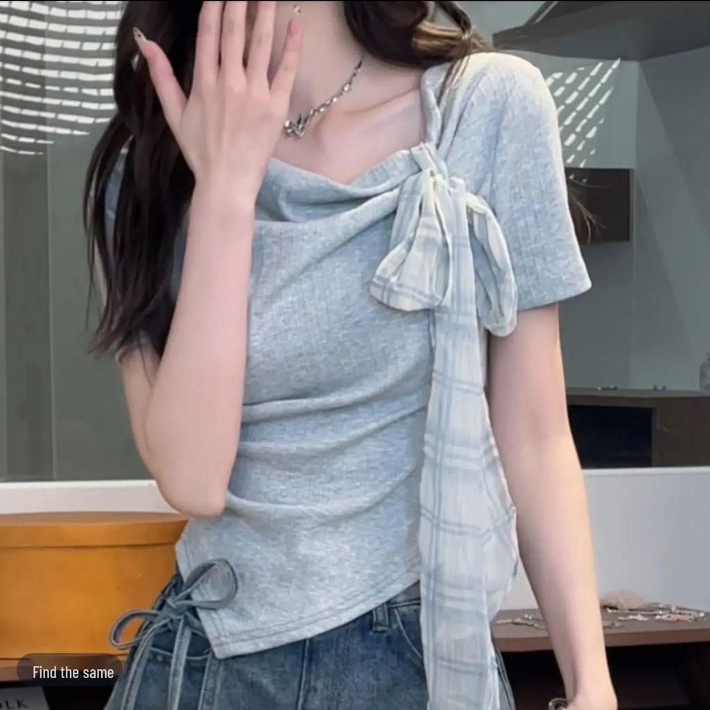 Sweet Spicy Girl Irregular Tie-Up Short Sleeve T-shirt - Summer Slim Fit & Stylish Design for Women
