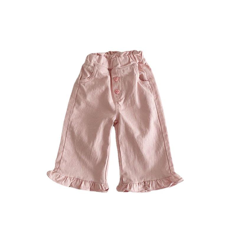2026 Spring Retro Ruffle Lace Wide-Leg Pants for Girls - Trendy Children's Style