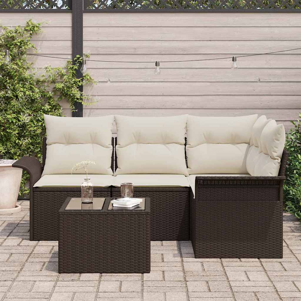 Garden Sofa Set with Cushions 5 Pcs Brown Poly Rattan