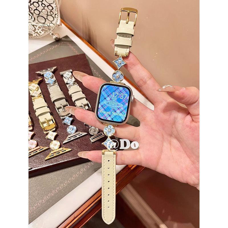 Lux Leather Four-Leaf Clover Metal Strap for Apple Watch S8, S9, S10