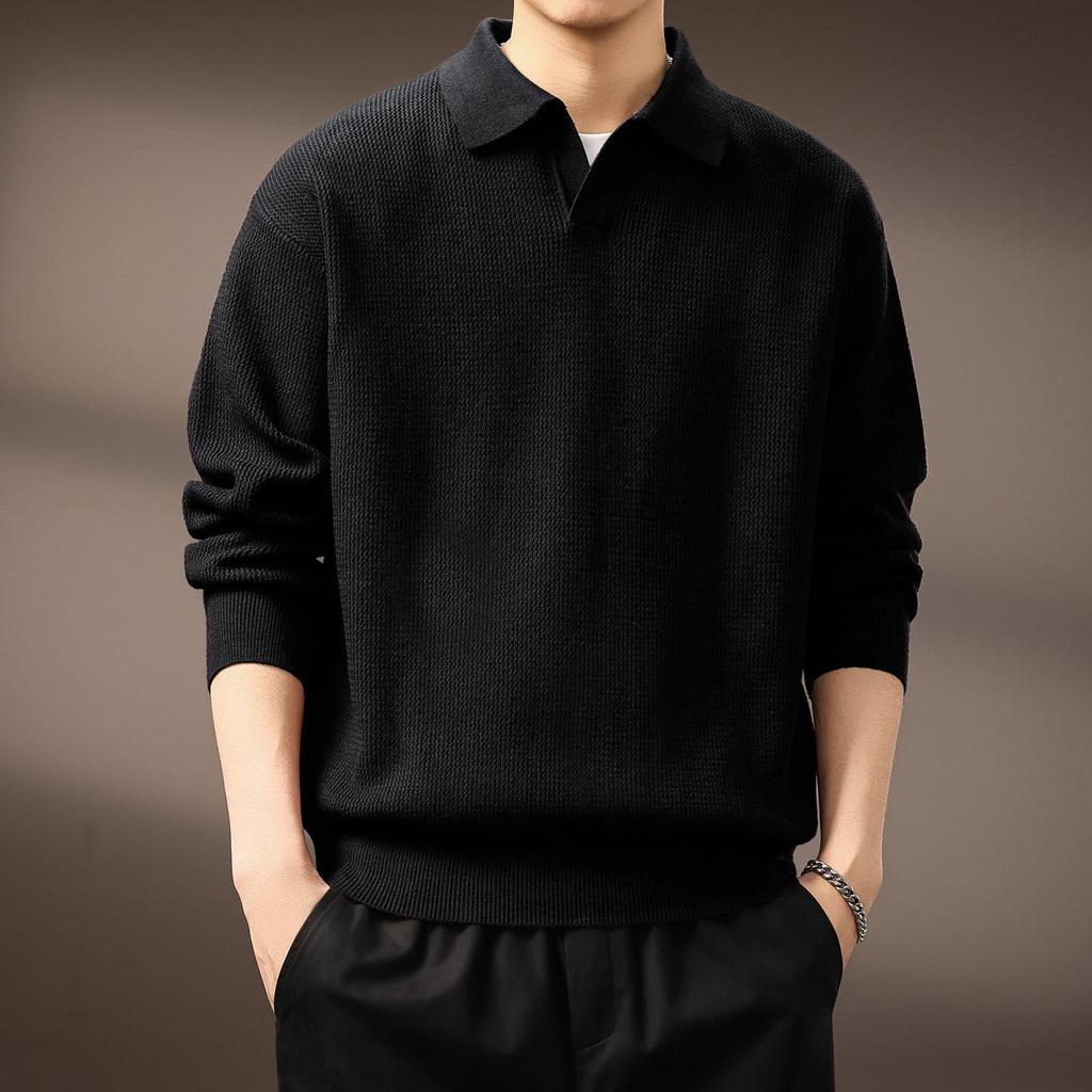 Luxury British Retro Seagull Collar Polo Men's Autumn/Winter Knit Sweater