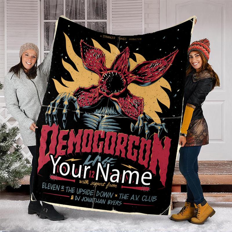 Custom Name Stranger Things Theme Printed Blanket - Perfect for Couch, Bed, Travel & Outdoor Use | Machine Washable, Cozy & Durable.