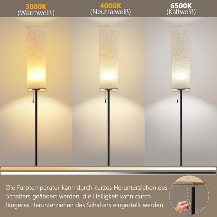 Floor Lamp - NETTLIFE - LED Dimmable Living Room Floor Lamp - Beige Glass Lampshade - 3000K–6500K - Black