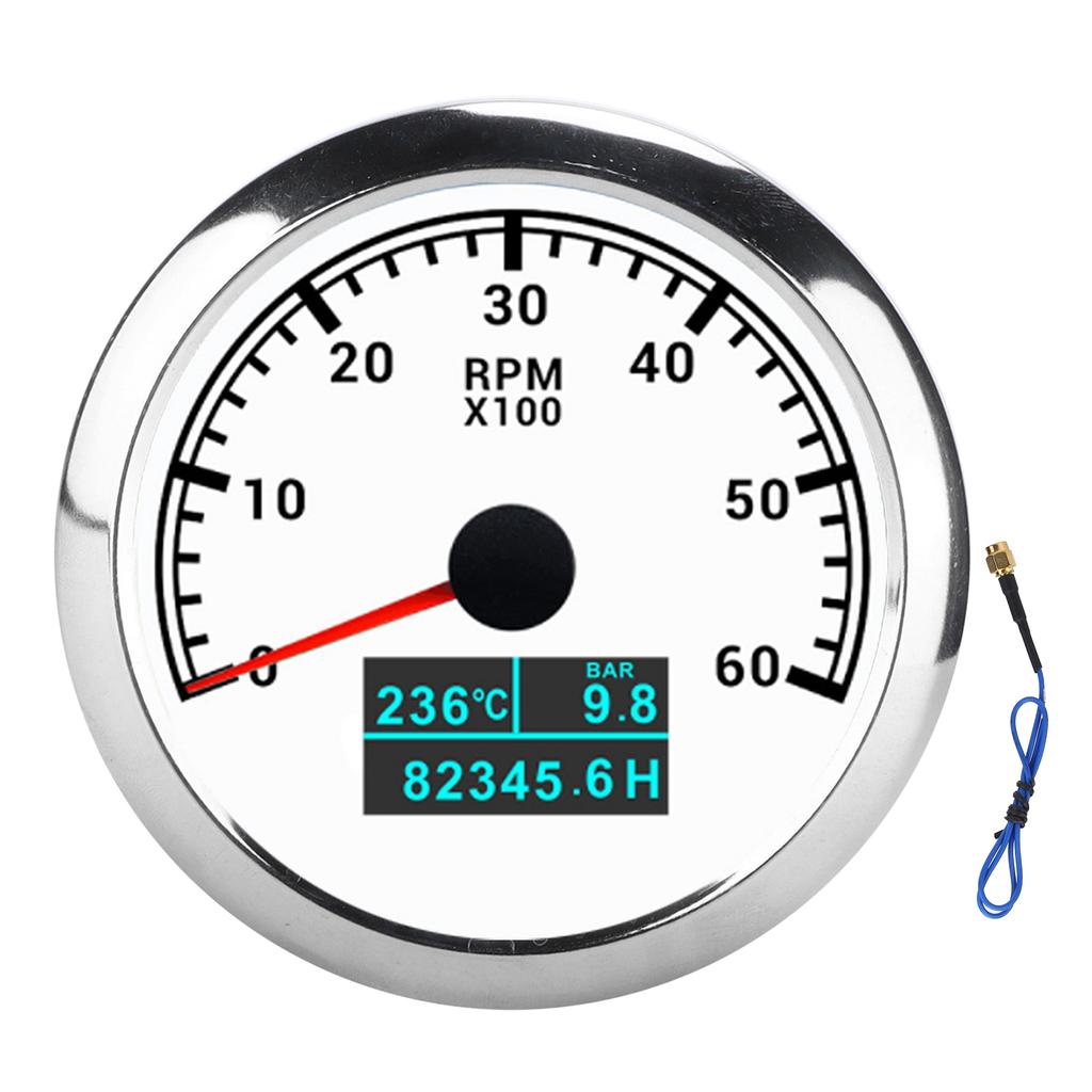 3‑In‑1 6000RPM Tachometer Water Temp Oil Pressure Hour Gauge IP67 Waterproof for Car Boat TruckWhite Dial