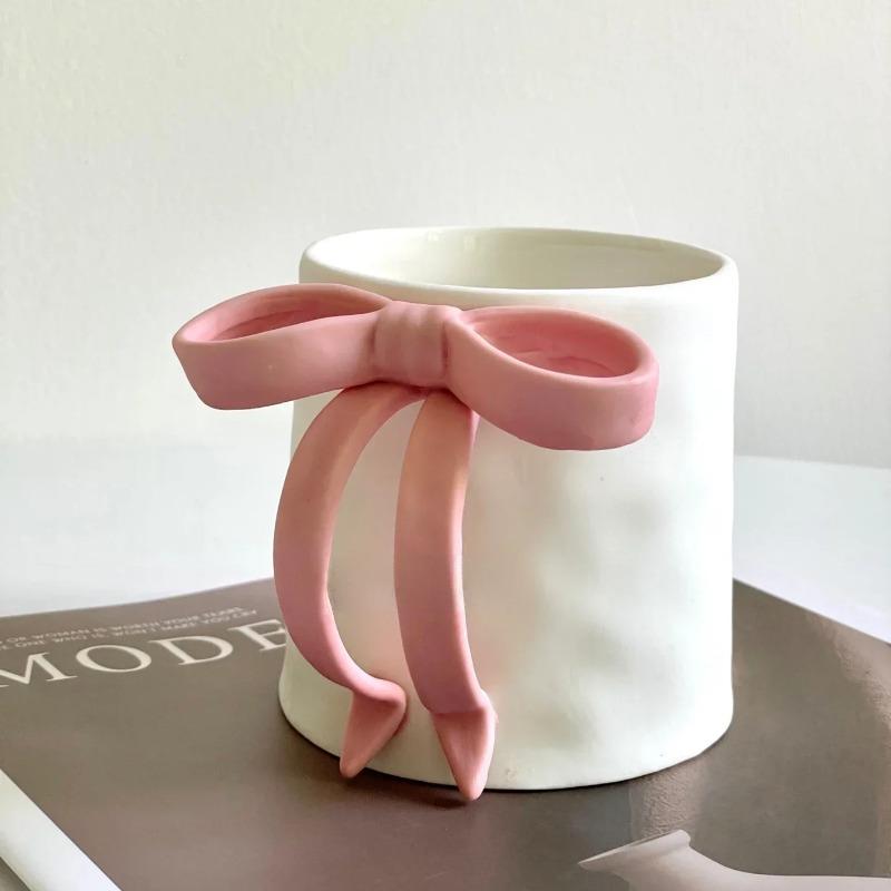 Creative Water Mug Bow Tie Princess Ceramic Mug Nordic Coffee Cups with Big Handrip Colored Ceramics Big Juice Breakfast Cup